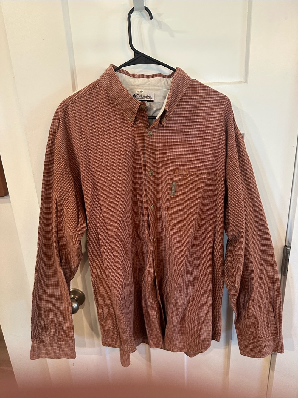 Columbia Shirt Mens XL Long Sleeve Button Up Casual Outdoor Pocket Plaid Orange